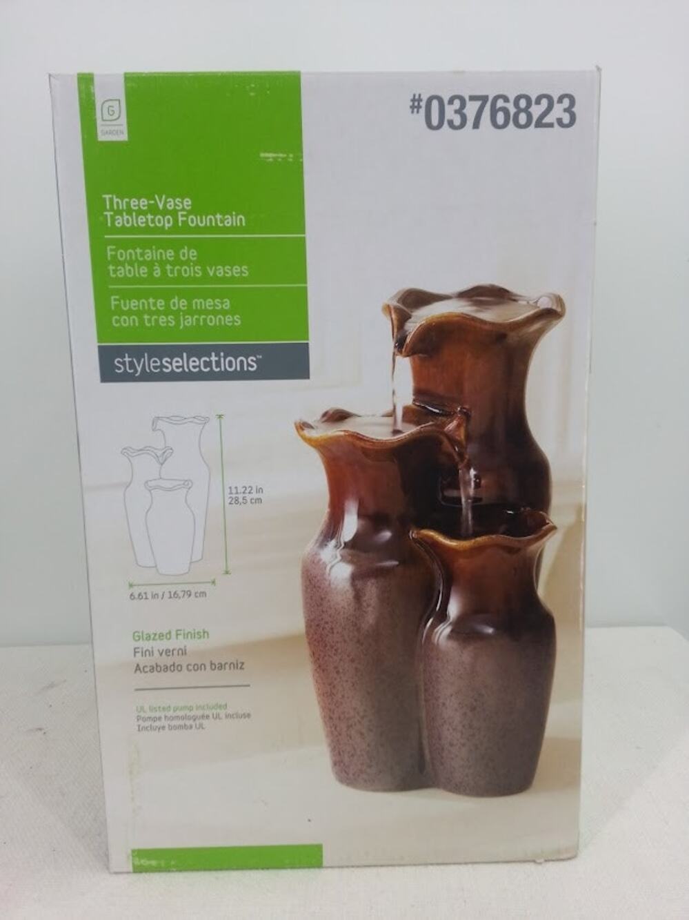 StyleSelections Three Vase Tabletop Fountain 11" tall Glazed Finish